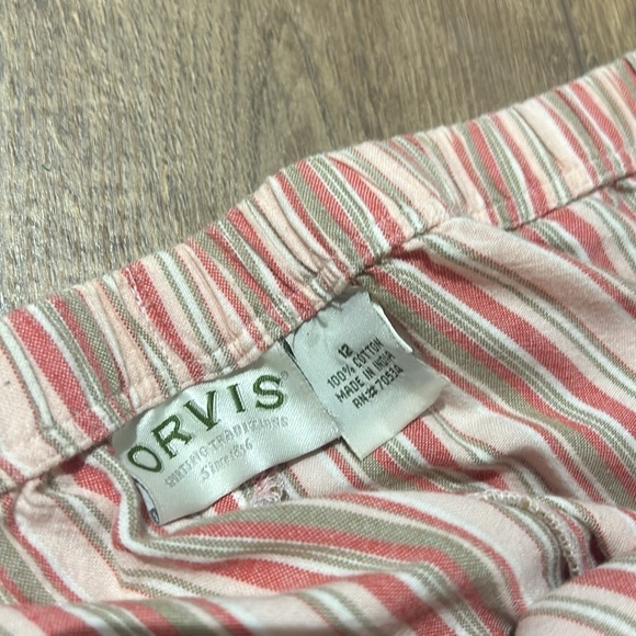 Orvis Women’s Cotton Striped Summer Pants Size 12/L Pink Tan White Color - Picture 5 of 12